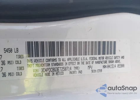 2014 Dodge Journey Sxt from USA, damaged, VIN 3C4PDCBG3ET250714